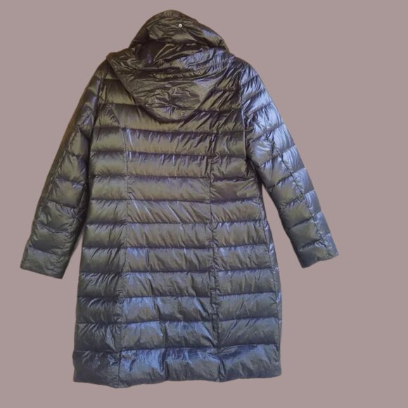 Tribal Black Puffer Jacket Long Coat Women's Jacket | Shiny | Snap in Hood - Picture 4 of 16